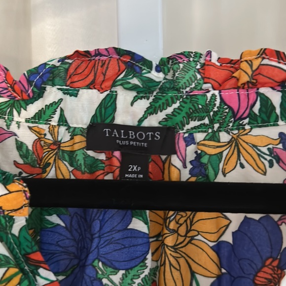 Talbots Plus 2x Top Floral Smocked Cuff V Neck Blouse Ivory Multi womens - Picture 4 of 8